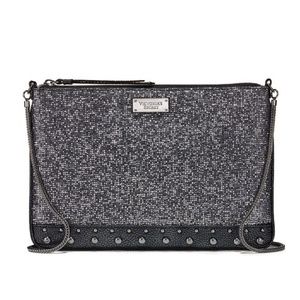 Victoria's Secret Sleek Slim Crossbody Bag Black Glitter NEW